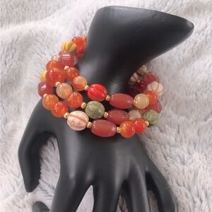 Autumn Pumpkin Jasper & Agate Memory Wire Bracelet